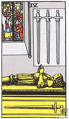 Significado del Cuatro de Espadas - Representación original del Tarot Rider Waite