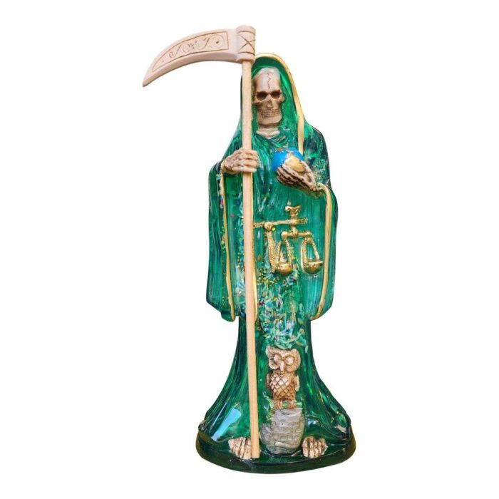 Santa Muerte 30 Cm Transparente Verde Justica +libro