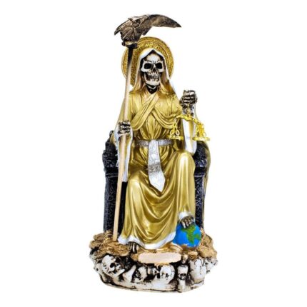 Santa Muerte Dorada Suprema Sentada 30 Cm Curada + Libro
