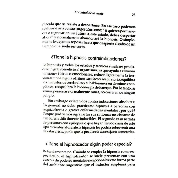 Libro Hipnosis El Control De La Mente Aprender A Hipnotizar