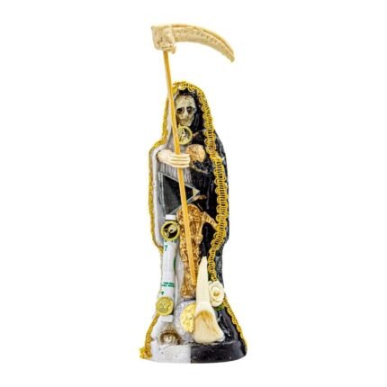 Santa Muerte Vestida Blanca Con Negro 15 Cm Curada+libro