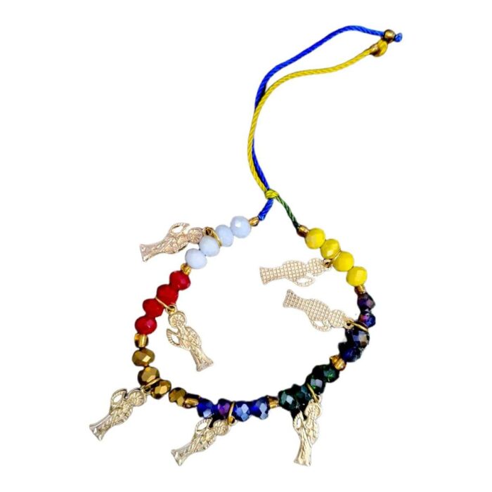 Pulsera Santa Muerte 7 Potencias Santas Doradas Buena Suerte