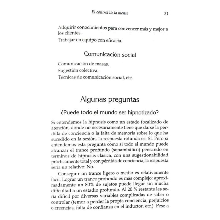 Libro Hipnosis El Control De La Mente Aprender A Hipnotizar
