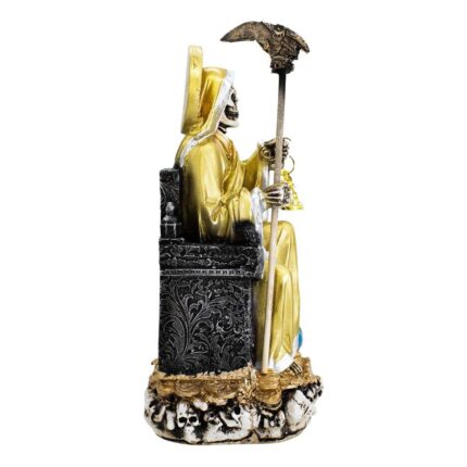 Santa Muerte Dorada Suprema Sentada 30 Cm Curada + Libro