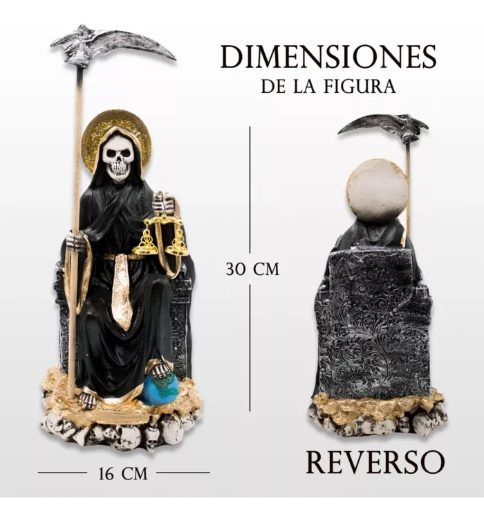 Santa Muerte Negra Suprema Sentada 30 Cm Curada Libro 1