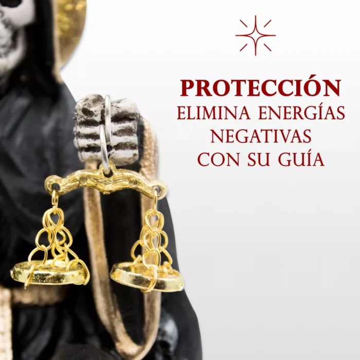 Santa Muerte Negra Suprema Sentada 30 Cm Curada Libro 3