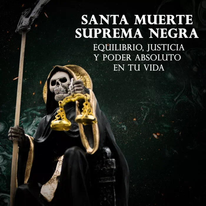 Santa Muerte Negra Suprema Sentada 30 Cm Curada Libro 4