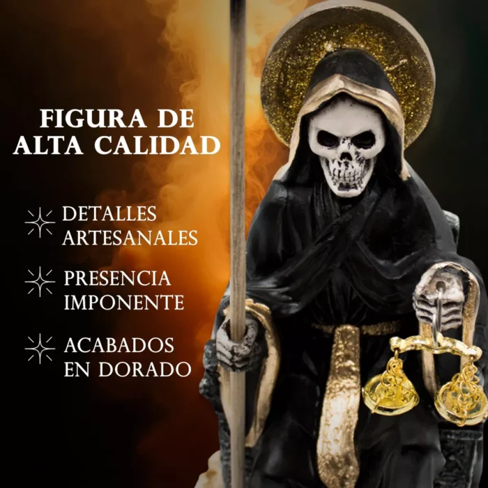 Santa Muerte Negra Suprema Sentada 30 Cm Curada Libro 5