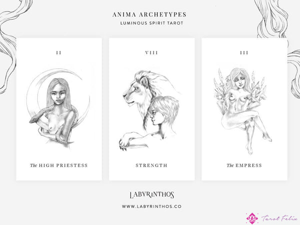 Arquetipos del Anima Jungiano en el Tarot: Suma Sacerdotisa, Fuerza y ​​Emperatriz del Tarot del Espíritu Luminoso