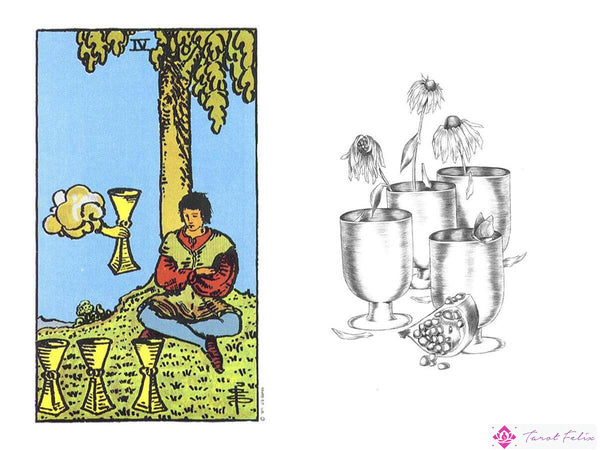 Una comparación del cuatro de copas del Rider Waite con el Tarot Luminoso: significado del cuatro de copas en el tarot