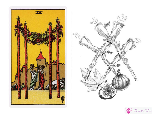 Una comparación rápida del cuatro de bastos en la baraja Rider Waite y la baraja Luminous Tarot