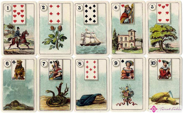 Algunas cartas de la Gibson Lenormand, cartas Lenormand antiguas