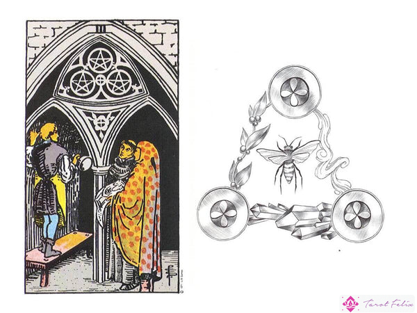 Comparación del tres de oros en la baraja Rider Waite y la baraja Luminous Spirit