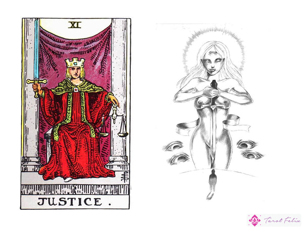 Significado de la carta del tarot de la justicia en la baraja Rider Waite vs Luminous Spirit