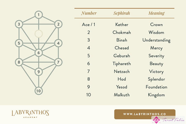 El Árbol de la Vida y el Tarot: Los 10 nodos/sephiroth del árbol de la vida corresponden a números de cartas de arcanos menores