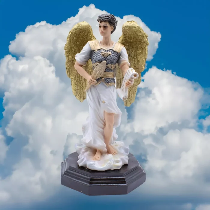 Arcangel San Gabriel Angel Escultura 33cm Con Ojo De Vidrio 4
