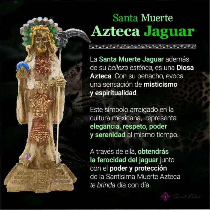 Estatua Santa Muerte Azteca Jaguar 30cm + Libro de Rituales - Protección y Éxito