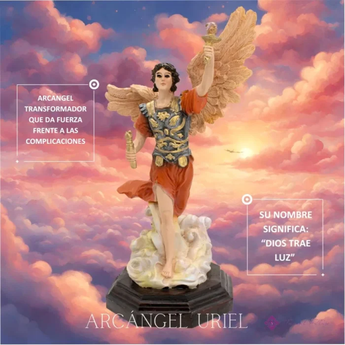 Arcángel San Uriel Escultura 33cm con Ojo de Vidrio - Arte Religioso Único