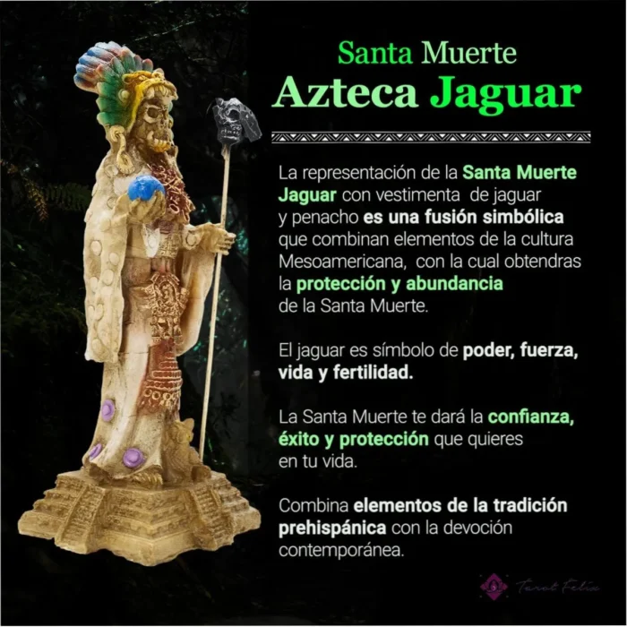 Estatua Santa Muerte Azteca Jaguar 30cm + Libro de Rituales - Protección y Éxito