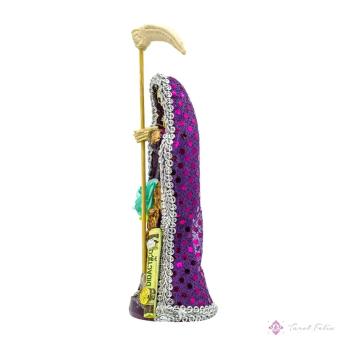 Santa Muerte Morada 15 cm con Libro - Amuleto de Protección y Energía Curativa