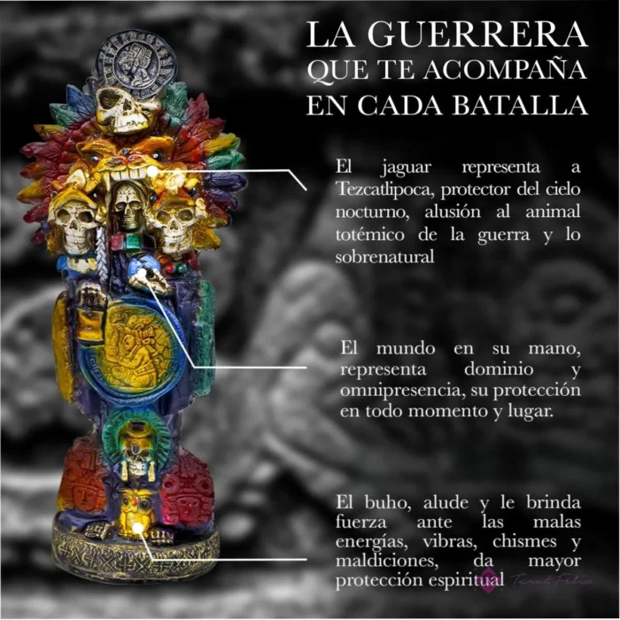 Estatua Santa Muerte Azteca Jaguar 3 Muertes 30cm + Biblia - Protección Espiritual