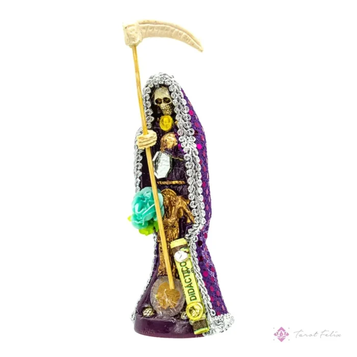 Santa Muerte Morada 15 cm con Libro - Amuleto de Protección y Energía Curativa