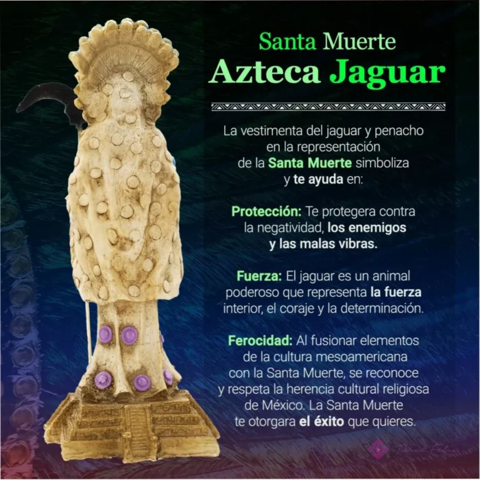 Estatua Santa Muerte Azteca Jaguar 30cm + Libro de Rituales - Protección y Éxito