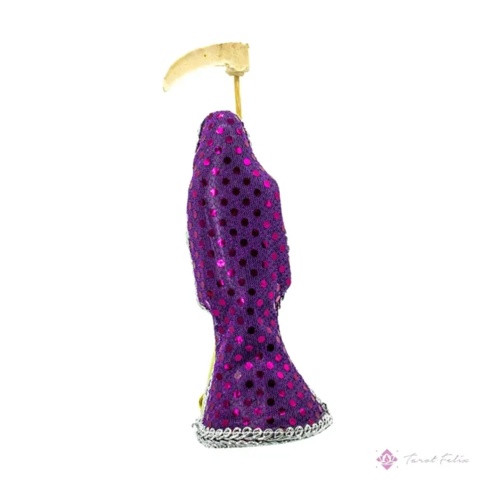 Santa Muerte Morada 15 cm con Libro - Amuleto de Protección y Energía Curativa