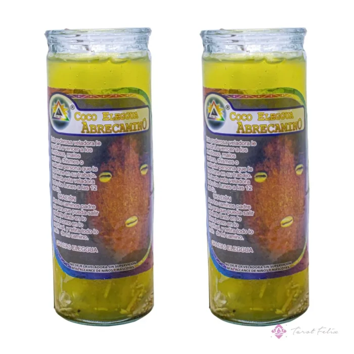 Pack 2 Veladoras Gel Coco Elegua - Abrecaminos y Éxito | Tarot Felix