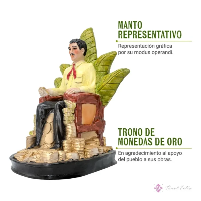 Estatua Jesús Malverde 30cm Amarilla + Libro: Devoción y Cultura