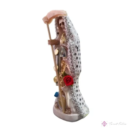 Santa Muerte Blanca 30cm Vestida para Paz y Protección del Hogar + Libro