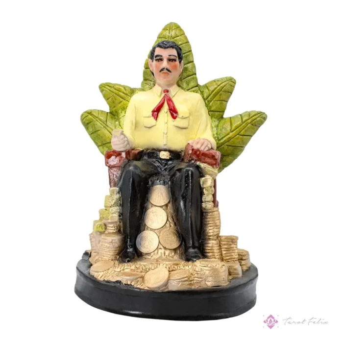 Estatua Jesús Malverde 30cm Amarilla + Libro: Devoción y Cultura