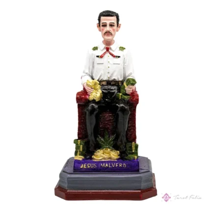 Estatua Jesús Malverde 30 cm en Trono de Oro - Santo Patrono Curado