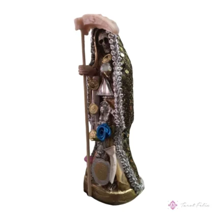 Santa Muerte Dorada 15cm Vestida con Libro de Oraciones y Rituales