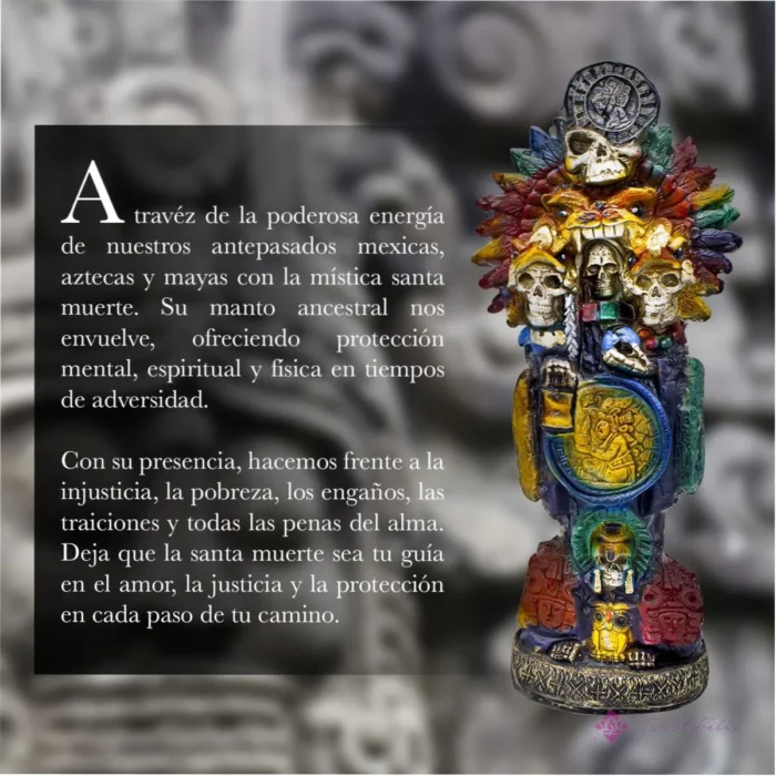Estatua Santa Muerte Azteca Jaguar 3 Muertes 30cm + Biblia - Protección Espiritual