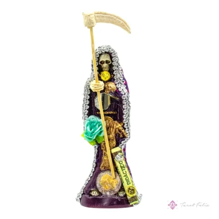 Santa Muerte Morada 15 cm con Libro - Amuleto de Protección y Energía Curativa