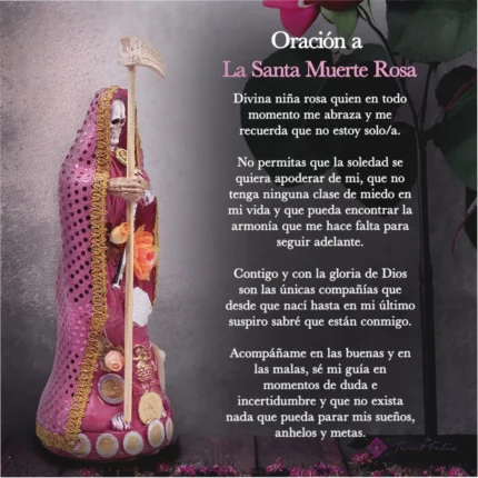 Estatua Santa Muerte Rosa 30cm para Amor y Armonía + Biblia Especial