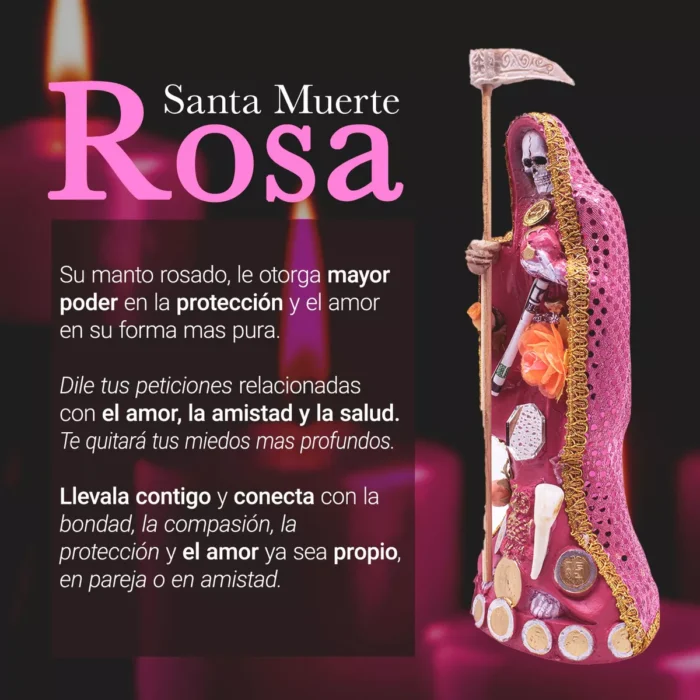 Santa Muerte Rosa 15 Cm Amor Armonia Vestida Biblia