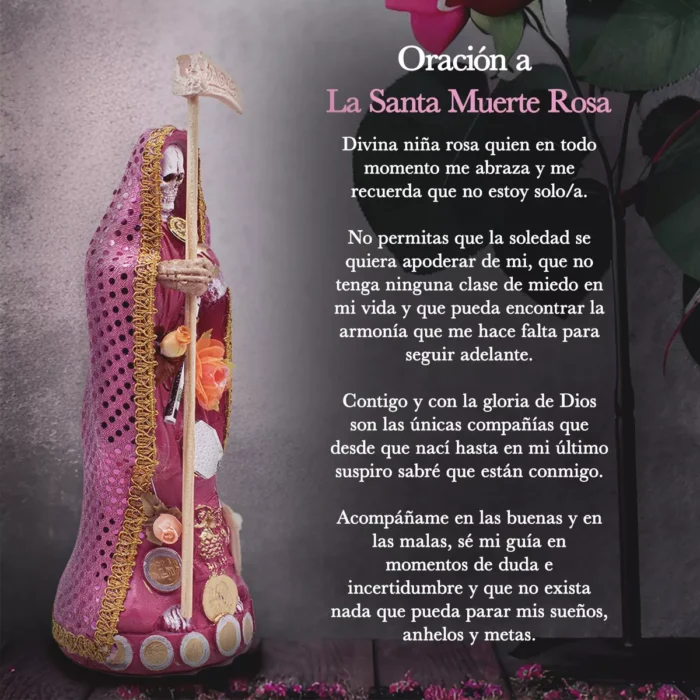 Santa Muerte Rosa 15 Cm Amor Armonia Vestida Biblia. 1