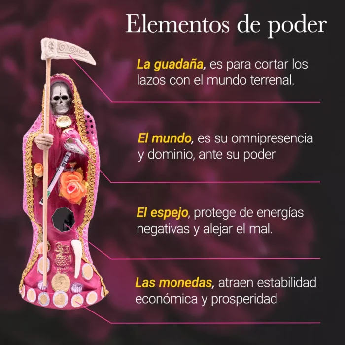 Santa Muerte Rosa 15 Cm Amor Armonia Vestida Biblia. 3