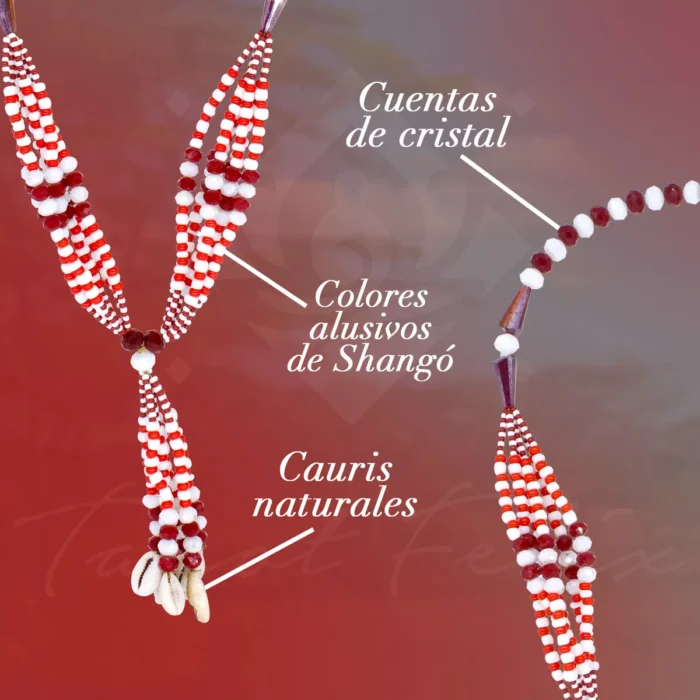 Amuleto Mazo De Shango Rojo Y Blanco Cuentas De Cristal 3