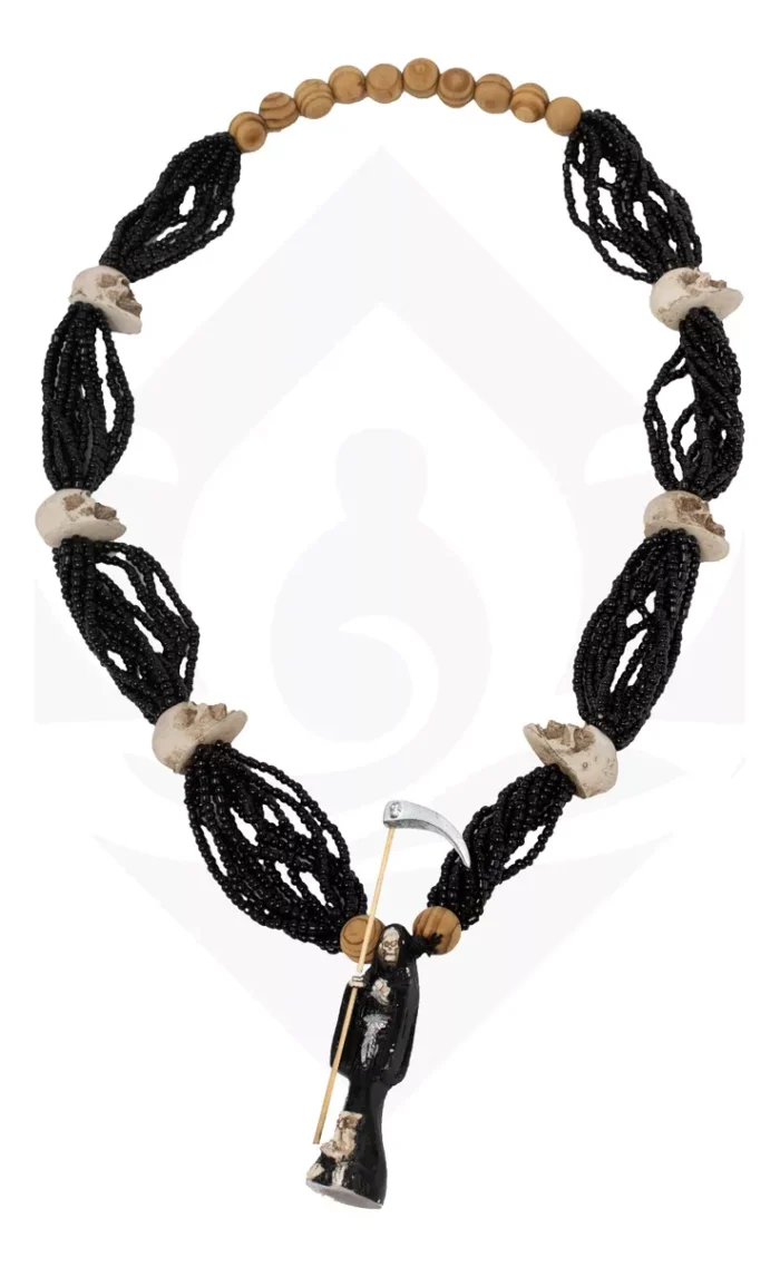 Collar Rosario Mazo Santa Muerte Negra 12 Hilos 64 Cm 1