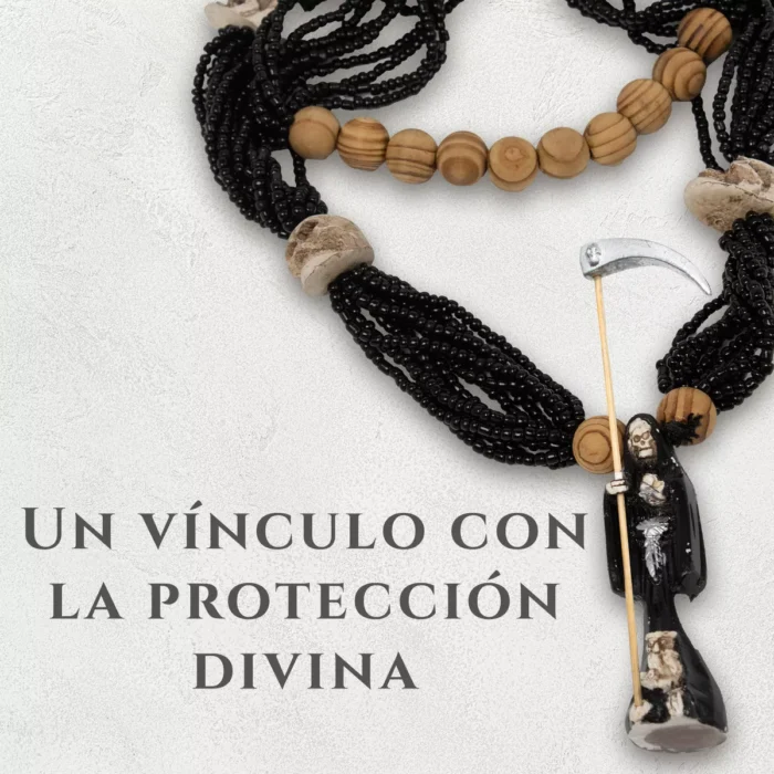 Collar Rosario Mazo Santa Muerte Negra 12 Hilos 64 Cm 2