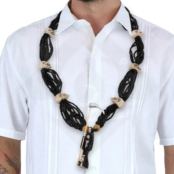 Collar Rosario Mazo Santa Muerte Negra 12 Hilos 64 Cm 3