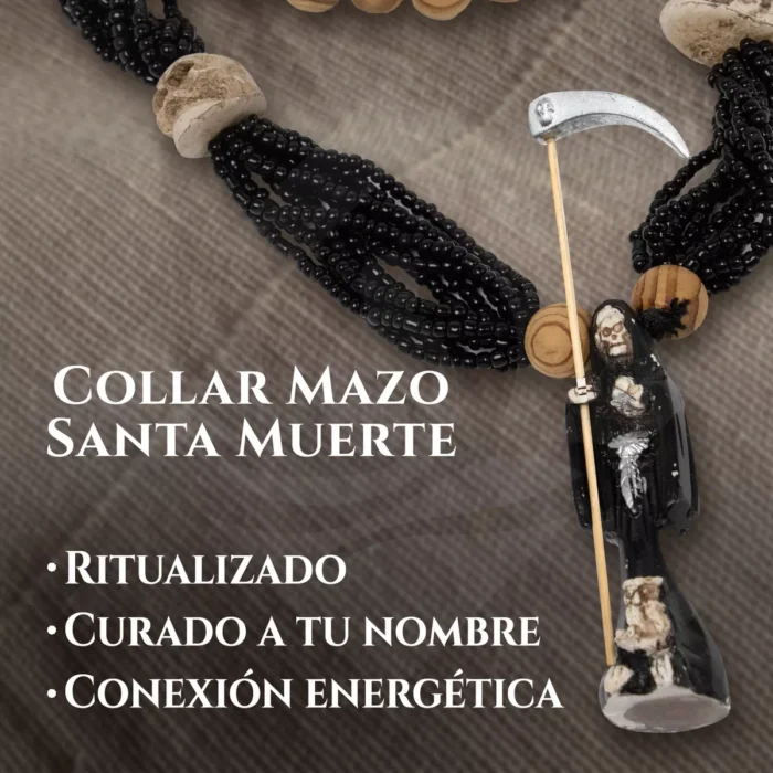 Collar Rosario Mazo Santa Muerte Negra 12 Hilos 64 Cm 4