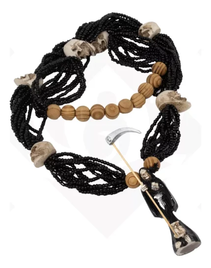 Collar Rosario Mazo Santa Muerte Negra 12 Hilos 64 Cm