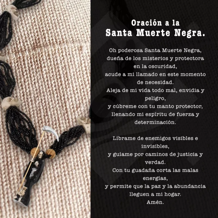 Collar Rosario Mazo Santa Muerte Negra 12 Hilos 64 Cm 6