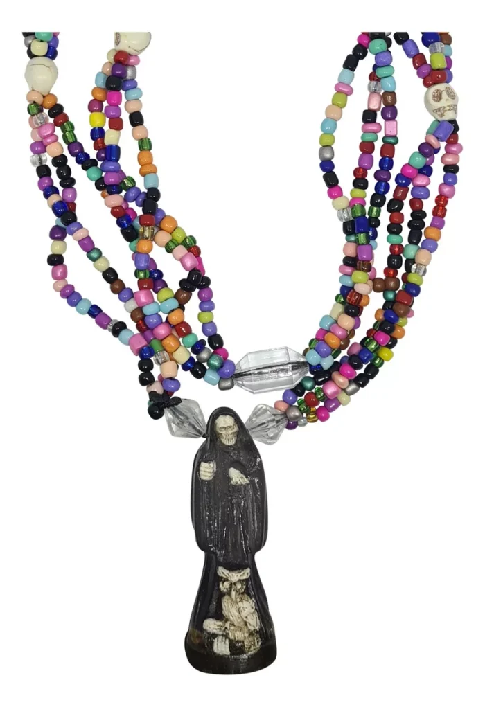 Collar Rosario Santa Muerte Negra 47 Cm Ritualizado 1