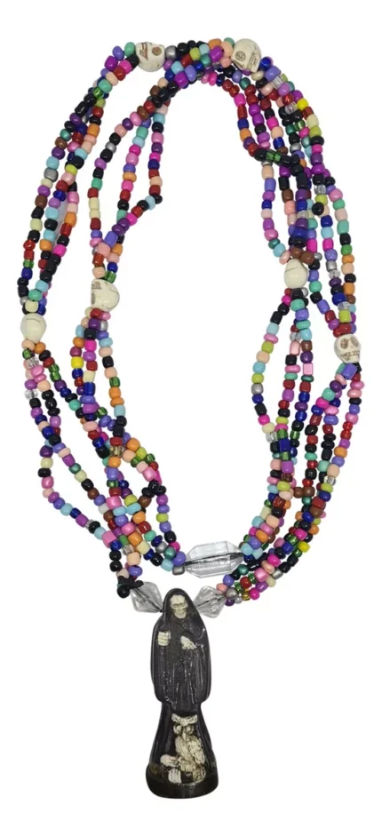 Collar Rosario Santa Muerte Negra 47 Cm Ritualizado