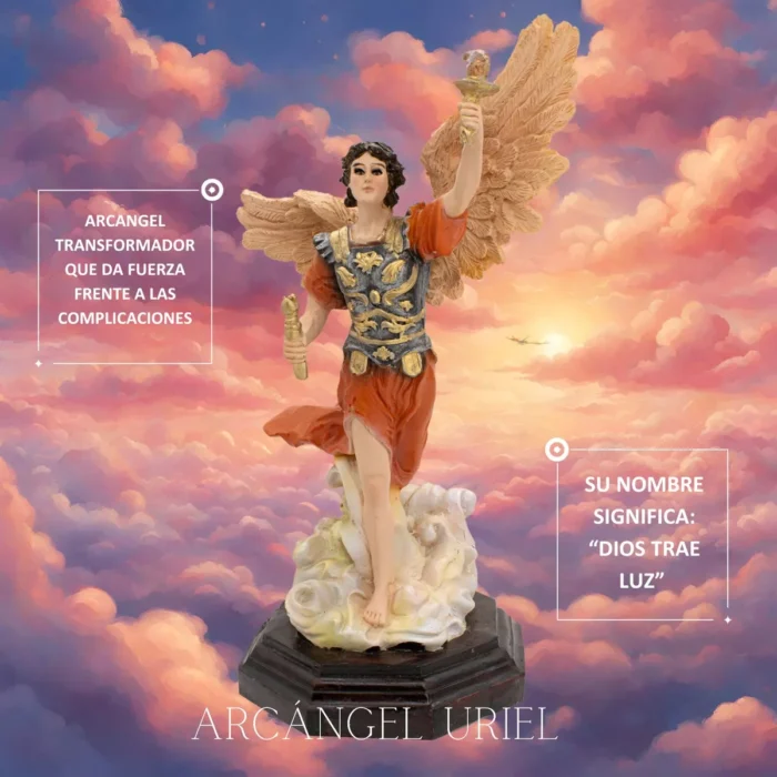 Escultura Arcangel Uriel 35 Cm Resina Ojos De Vidrio 3